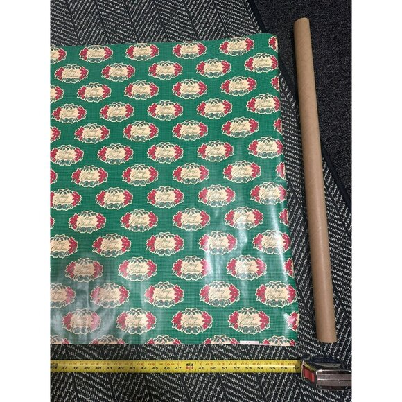 VTG Merry Christmas Wrapping Paper Roll With Festive Poinsettia Design Holiday - Picture 6 of 7
